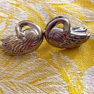 Vintage Swan Silver Tone Post Pierced Earrings